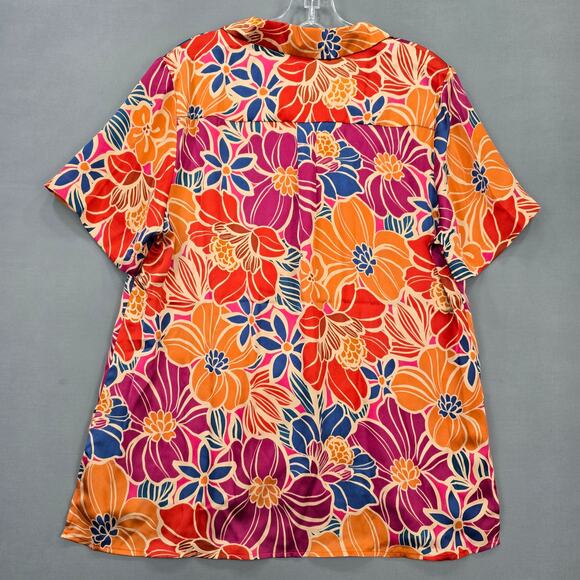DR2 Orange Floral Shirt NEW Button Up Short Sleeves Hawaiian Women's Size L Top - Picture 2 of 7